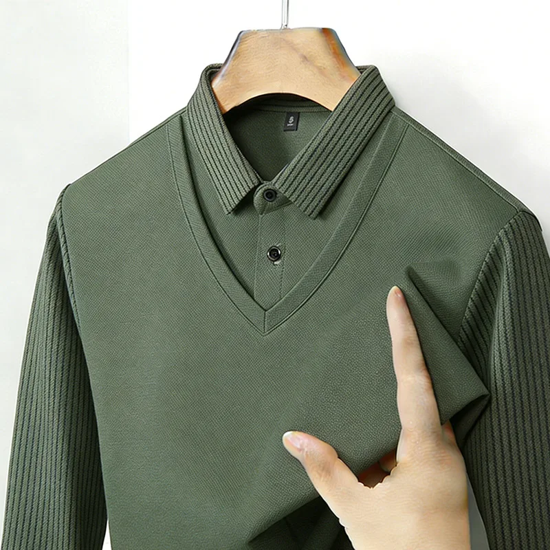 Mens Fashion Clothes - قميص رجالي بياقة مزدوجة وهمية، ياقة