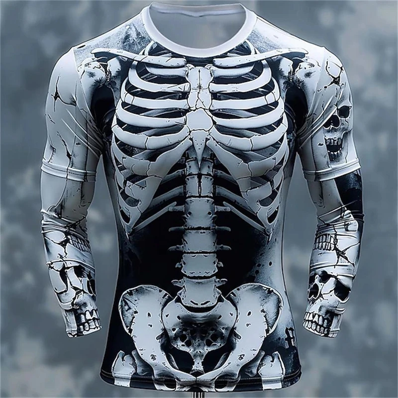 Men'S Fashion T Shirts - تيشيرتات رجالية بنقشة جمجمة ثلاثية الأبعاد،