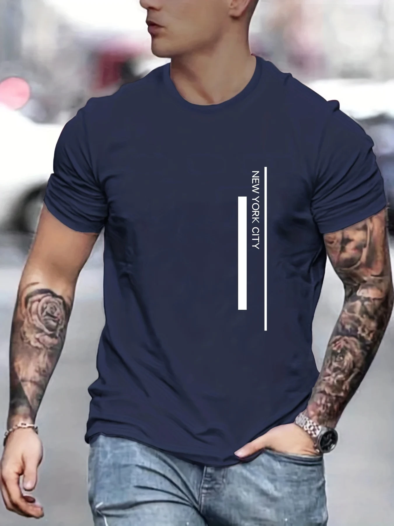 Men'S Fashion New York - تي شيرت عصري بطباعة حروف مدينة