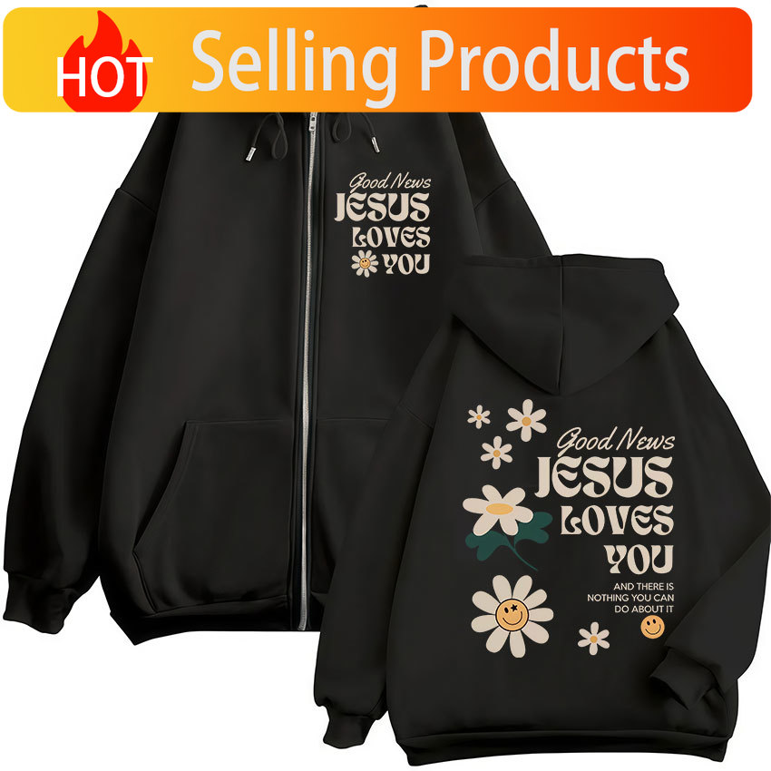 Mens Fashion Zip Up Hoodies - هوديز بسحاب بتصميم 'الخبر السار يسوع