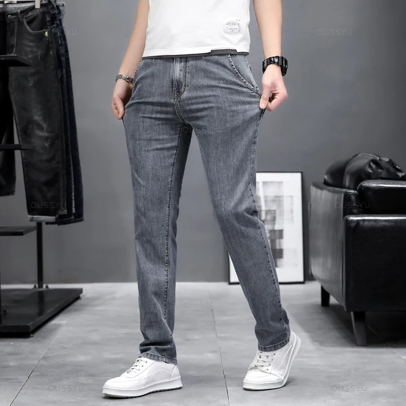 جينز رجالي ضيق مرن للخريف، تصم - مراجعة Men'S Fashion Grey Jeans وسعره