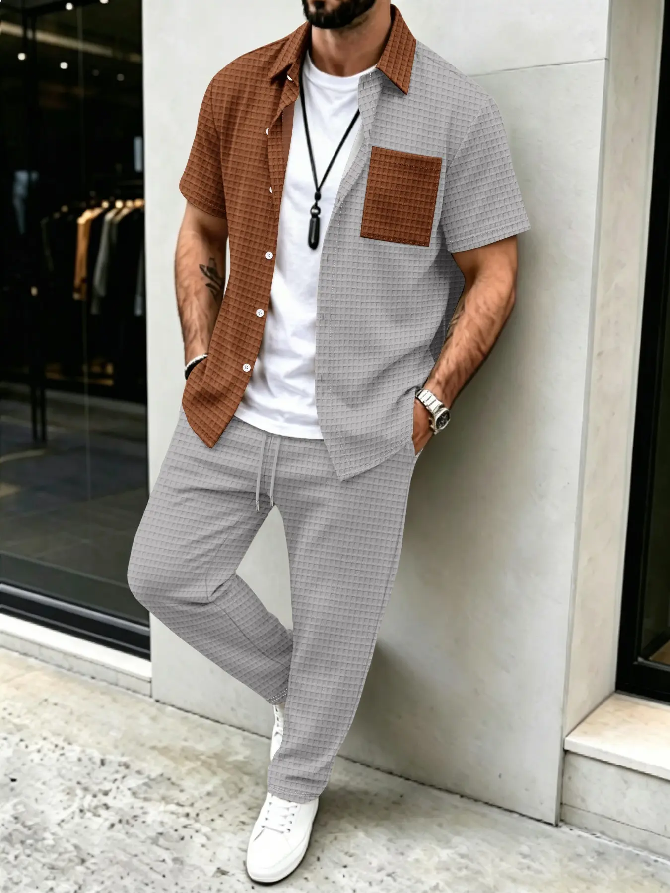 طقم رجالي كاجوال بنمط الوافل،  - مراجعة Mens Fashion Clothes وسعره