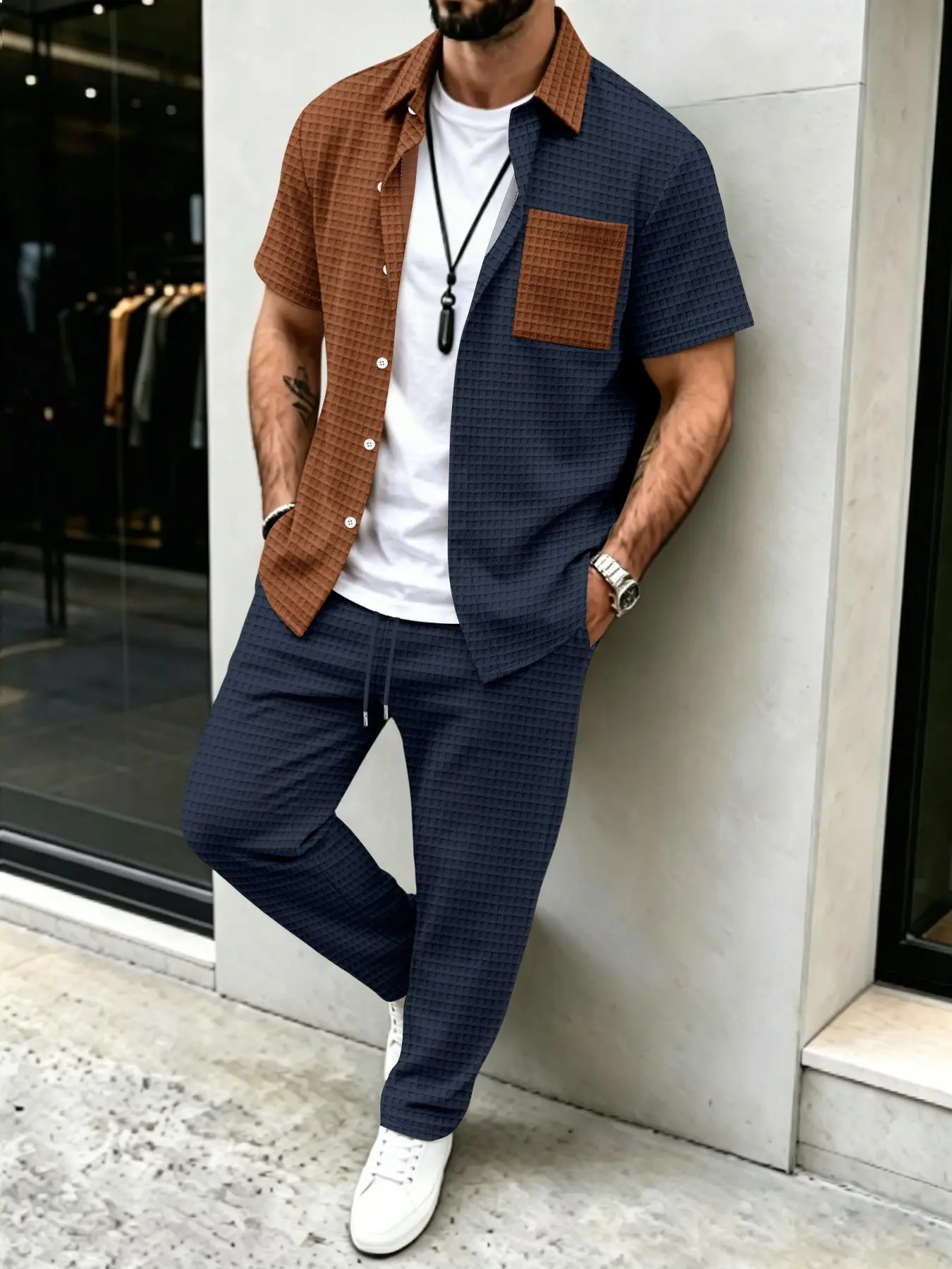 طقم رجالي كاجوال بنمط الوافل،  - مراجعة Mens Fashion Clothes وسعره