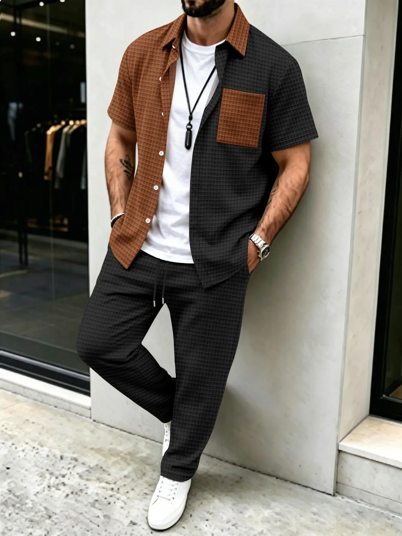 طقم رجالي كاجوال بنمط الوافل،  - مراجعة Mens Fashion Clothes وسعره
