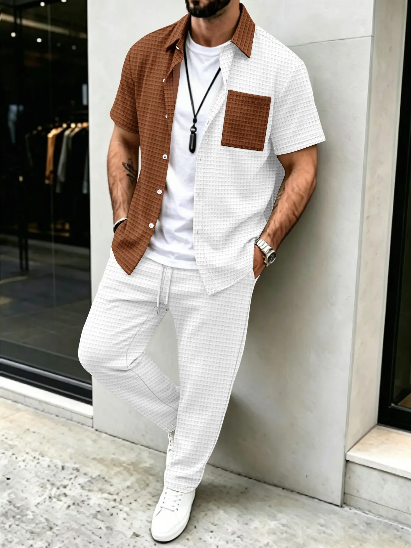 طقم رجالي كاجوال بنمط الوافل،  - مراجعة Mens Fashion Clothes وسعره
