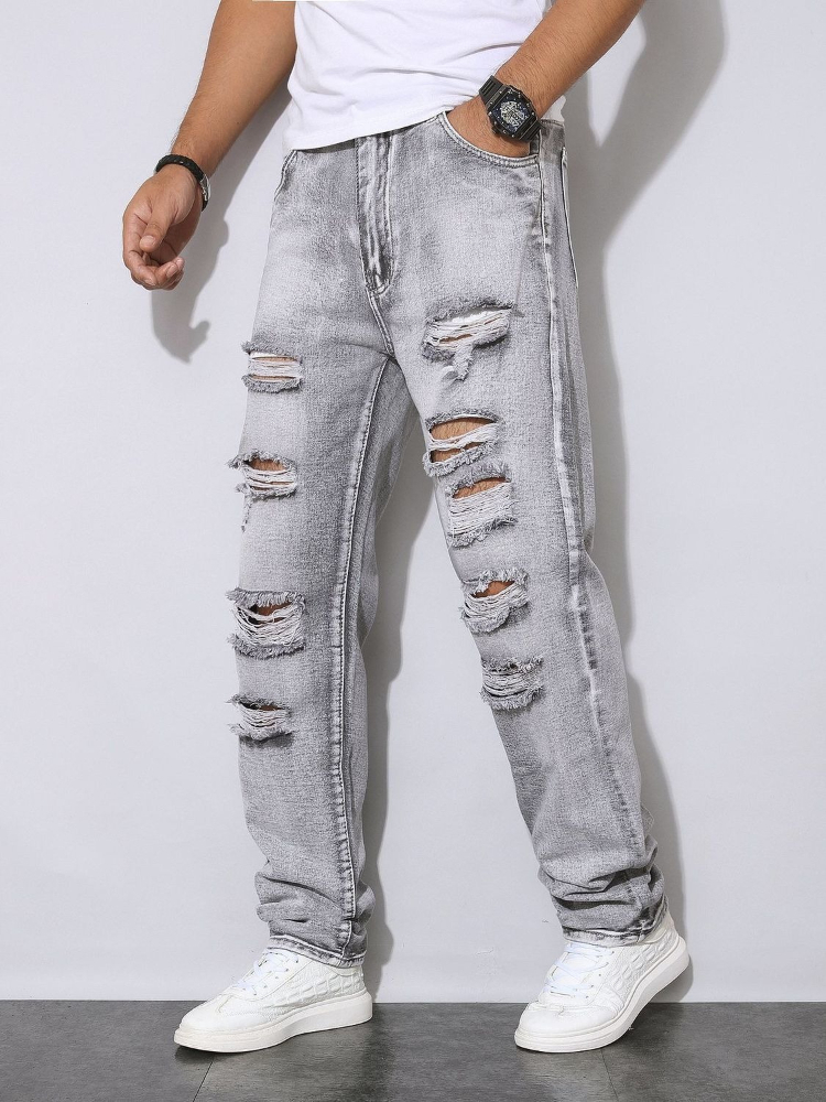 بنطلون جينز رمادي ممزق للرجال  - مراجعة Men'S Fashion Grey Jeans وسعره