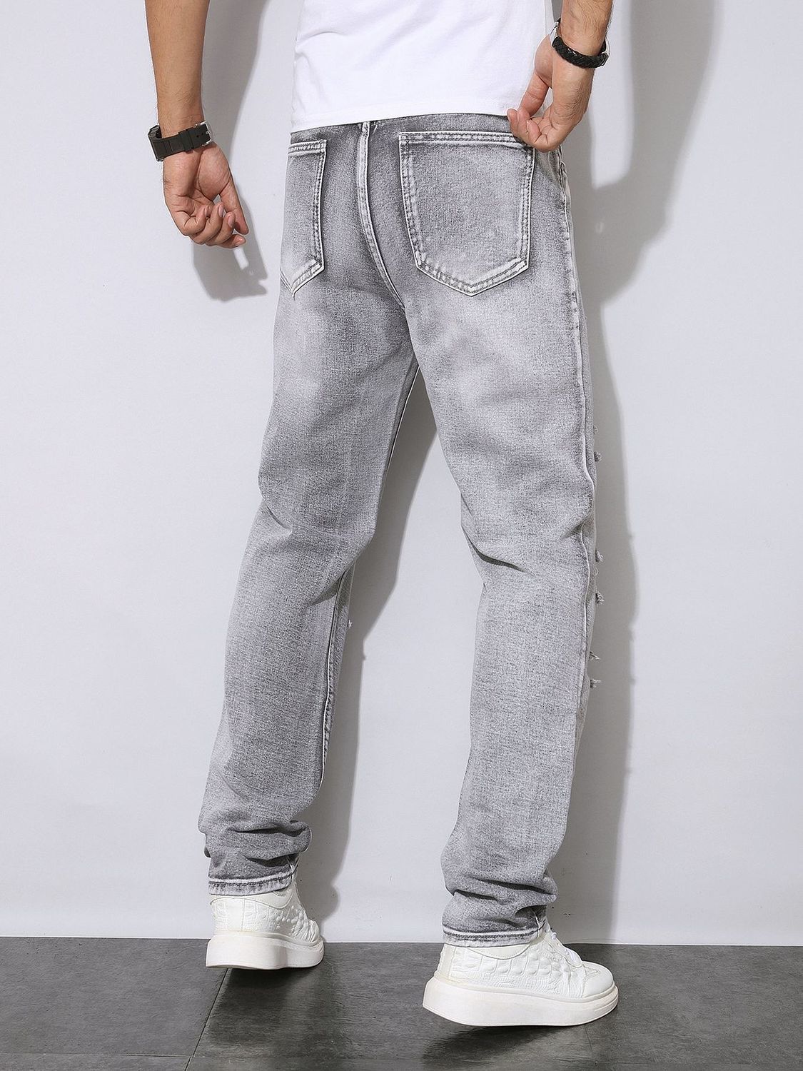 بنطلون جينز رمادي ممزق للرجال  - مراجعة Men'S Fashion Grey Jeans وسعره