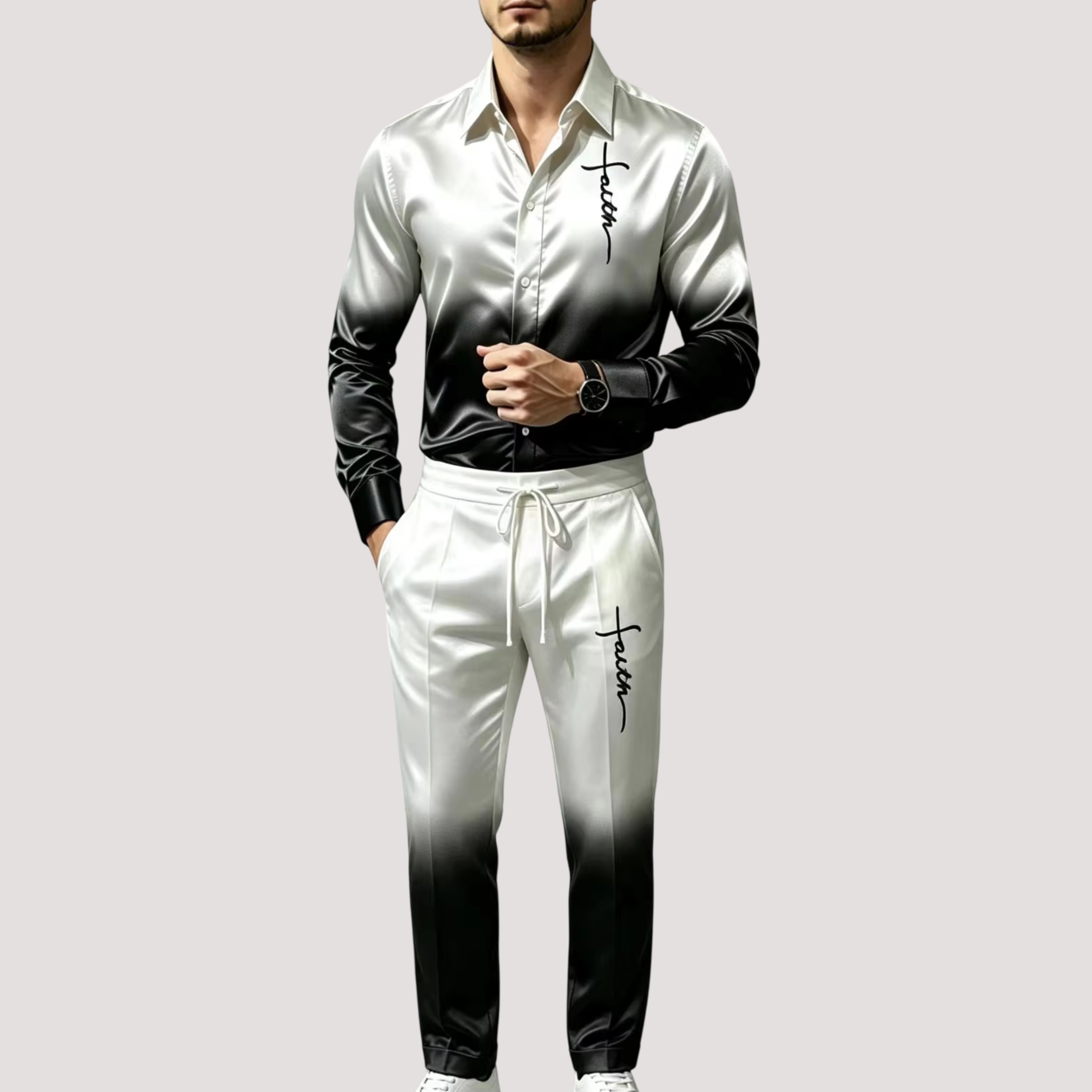 بدلة رياضية رجالية من الساتان  - مراجعة Mens Fashion Clothes وسعره
