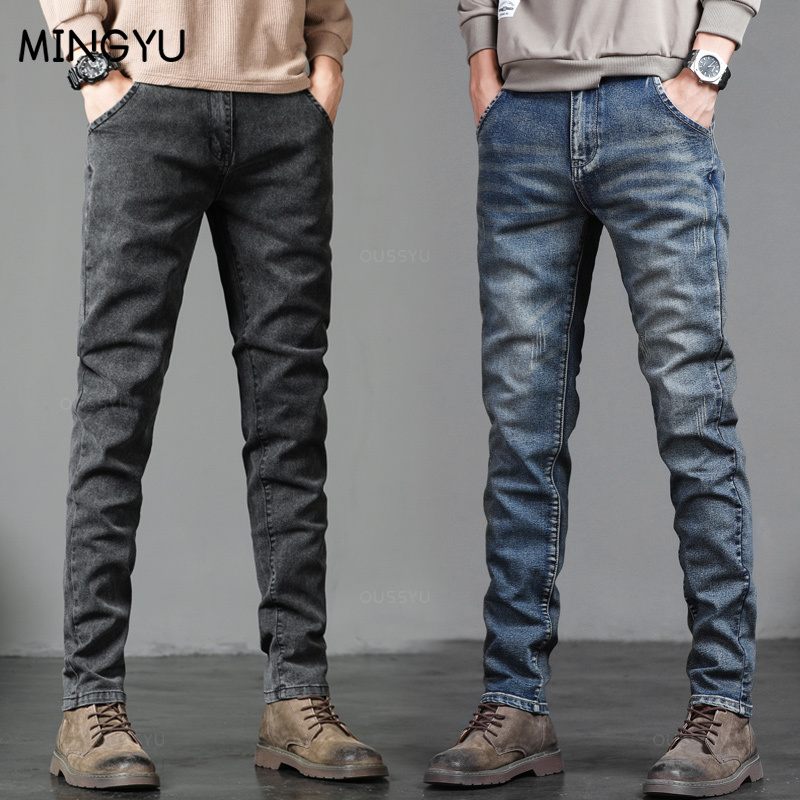 ربيع الخريف الرجال الموضة الكل - مراجعة Men'S Fashion Grey Jeans وسعره